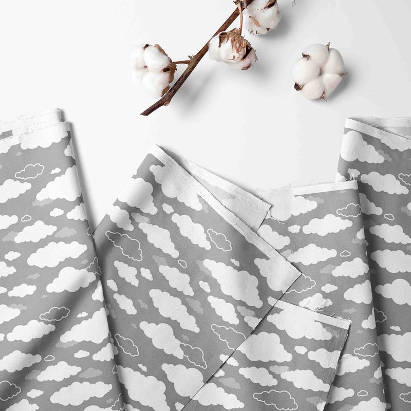 Bacati Clouds in The City Grey Clouds Crib/Toddler Bed Skirt Dust Ruffle, White/Grey - Image 5